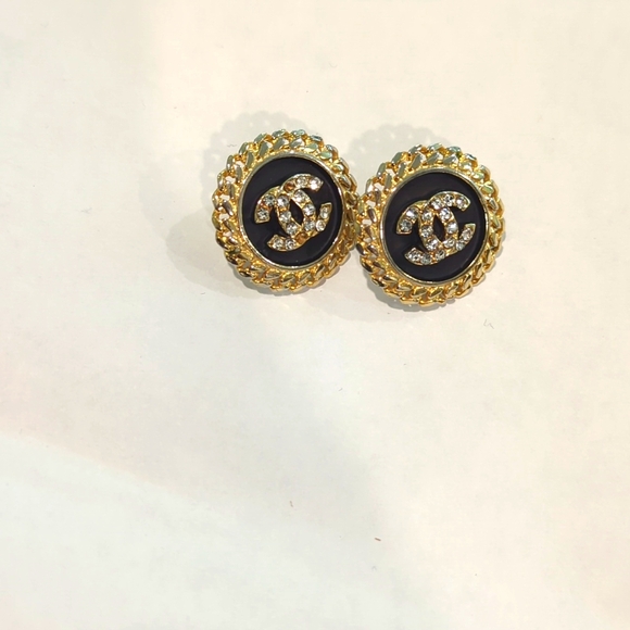 Chanel Vintage Logo Gold and Black Logo Pierced Earrings - Picture 6 of 14